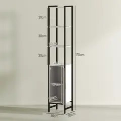 HOMCOM Tall Bathroom Cabinet with 3 Shelves, Slim Storage Cabinet with Adjustable Shelf, Narrow Tallboy Cupboard, Bathroom Storage Unit for Kitchen, Living Room, Hallway, 30 x 30 x 170 cm - 3
