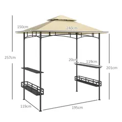 Outsunny 8' x 5' Grill Gazebo Canopy, Double Tiered Outdoor BBQ Gazebo Shelter with 2 Side Shelves, Storage Baskets, Hook for Garden, Patio, Barbecue, Picnic, Beige - 3