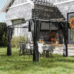 Outsunny 3 x 3 m Retractable Roof Pergola, with Curtains - Dark Grey - 2