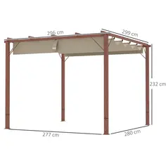 Outsunny 3 x 3 m Retractable Roof Pergola - Natural Wood Finish - 3