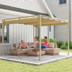 Outsunny 3 x 3m Retractable Roof Metal Pergola - Black - 9