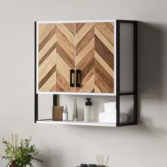 HOMCOM Bathroom Cabinet Wall Mounted, Bathroom Wall Cabinet Medicine Cabinet with 2 Doors, Adjustable Shelf, Walnut - 2