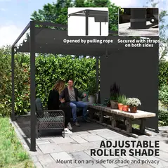Outsunny 3 x 3m Aluminium Pergola, with Retractable Roof and Wall - Dark Grey - 5