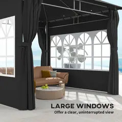 Outsunny 3 x 3 m Garden Gazebo, Double Roof Metal Gazebo with Removable Sidewalls and Church Windows, Outdoor Canopy Shelter, Black - 8