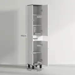 HOMCOM 190cm Slim Bathroom Storage Cabinet - White - 3
