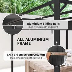 Outsunny 3 x 3m Aluminium Pergola, with Retractable Roof and Wall - Dark Grey - 6