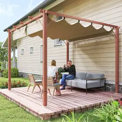 Outsunny 3 x 3 m Retractable Roof Pergola - Natural Wood Finish - 2