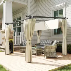 Outsunny 3 x 3 m Retractable Roof Pergola, with Curtains - Beige - 2