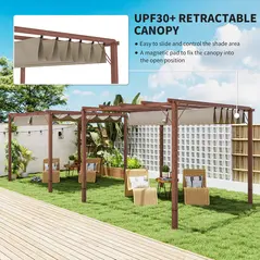 Outsunny 3 x 3 m Retractable Roof Pergola - Natural Wood Finish - 4
