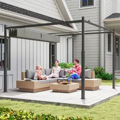Outsunny 3 x 3(m) Metal Pergola with Retractable Roof and Magnetic Fixture, Outdoor Gazebo Garden Pergola Kit Sun Shade Canopy, UPF30+, 80mm Metal Column, Grey - 8