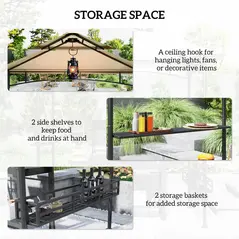 Outsunny 8' x 5' Grill Gazebo Canopy, Double Tiered Outdoor BBQ Gazebo Shelter with 2 Side Shelves, Storage Baskets, Hook for Garden, Patio, Barbecue, Picnic, Beige - 5