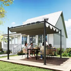 Outsunny 3 x 3(m) Metal Pergola with Retractable Roof and Magnetic Fixture, Outdoor Gazebo Garden Pergola Kit Sun Shade Canopy, UPF30+, 80mm Metal Column, Grey - 2