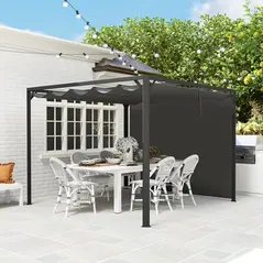 Outsunny 3 x 3m Aluminium Pergola, with Retractable Roof and Wall - Dark Grey - 8