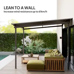 Outsunny 3 x 3(m) Garden Pergola with Waterproof Metal Roof, Lean to Pergola Hardtop Gazebo, Wind-resistant Outdoor Sun Shade, Easy to Assemble - 6