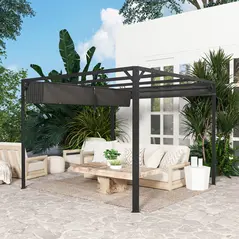 Outsunny 3 x 3m Aluminium Pergola, with Retractable Roof and Wall - Dark Grey - 9