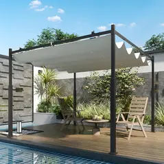 Outsunny 3 x 3(m) Metal Pergola with Retractable Roof and Magnetic Fixture, Outdoor Gazebo Garden Pergola Kit Sun Shade Canopy, UPF30+, 80mm Metal Column, Cream White - 9