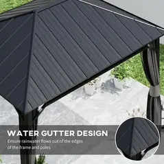 Outsunny 3 x 4m Hardtop Gazebo with Galvanised Steel Roof and Water Gutter, Waterproof Permanent Pavilion Garden Gazebo with Netting and Curtains for Patio, Deck - 5