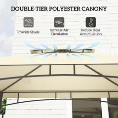 Outsunny 8' x 5' Grill Gazebo Canopy, Double Tiered Outdoor BBQ Gazebo Shelter with 2 Side Shelves, Storage Baskets, Hook for Garden, Patio, Barbecue, Picnic, Beige - 4
