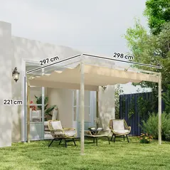 Outsunny 3 x 3m Retractable Roof Metal Pergola - Black - 3
