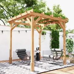 Outsunny 2 x 2 m Wooden Pergola Kit, Decorative Garden Gazebo Shelter with Stable Structure for Climbing Vines, Flowers, Dark Brown - 9
