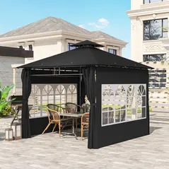 Outsunny 3 x 3 m Garden Gazebo, Double Roof Metal Gazebo with Removable Sidewalls and Church Windows, Outdoor Canopy Shelter, Black - 9