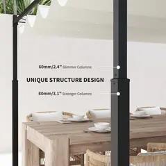 Outsunny 3 x 3(m) Metal Pergola with Retractable Roof and Magnetic Fixture, Outdoor Gazebo Garden Pergola Kit Sun Shade Canopy, UPF30+, 80mm Metal Column, Cream White - 5