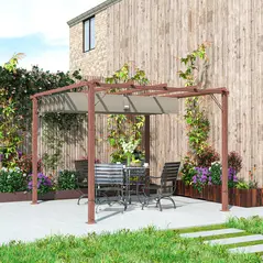 Outsunny 3 x 3 m Retractable Roof Pergola - Natural Wood Finish - 8