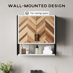 HOMCOM Bathroom Cabinet Wall Mounted, Bathroom Wall Cabinet Medicine Cabinet with 2 Doors, Adjustable Shelf, Walnut - 4