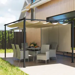Outsunny 3 x 4m Metal Pergola with Retractable Roof and Roller Shade, Free Standing Gazebo Canopy Pergola Kit, UPF30+ Outdoor Sun Shelter, Beige - 8