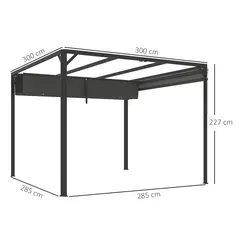 Outsunny 3 x 3m Aluminium Pergola, with Retractable Roof and Wall - Dark Grey - 3