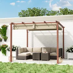 Outsunny 3 x 3 m Retractable Roof Pergola - Natural Wood Finish - 9