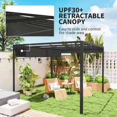 Outsunny 3 x 3m Aluminium Pergola, with Retractable Roof and Wall - Dark Grey - 4