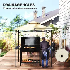 Outsunny 8' x 5' Grill Gazebo, Double Tiered BBQ Gazebo Shelter Canopy with LED Lights, 2 Side Shelves, Hooks, Beige - 5
