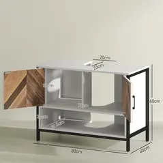 HOMCOM Under Sink Bathroom Cabinet, Rustic Under Sink Cabinet with Herringbone Doors and Open Compartment for Basin with or without Pedestal, 80 x 40 x 60cm, Cream White - 3