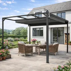 Outsunny 3 x 3m Aluminium Pergola, with Retractable Roof and Wall - Dark Grey - 2