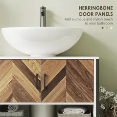 HOMCOM Under Sink Bathroom Cabinet, Rustic Under Sink Cabinet with Herringbone Doors and Open Compartment for Basin with or without Pedestal, 80 x 40 x 60cm, Cream White - 6