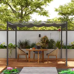 Outsunny 3 x 3m Retractable Roof Metal Pergola - Grey - 9