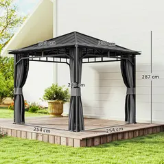 Outsunny 3 x 3(m) Hardtop Gazebo with Galvanised Steel Roof, Waterproof Permanent Pavilion Garden Gazebo with Netting and Curtains for Patio, Deck - 3