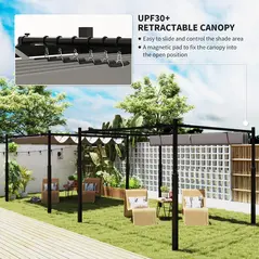 Outsunny 3 x 3(m) Metal Pergola with Retractable Roof and Magnetic Fixture, Outdoor Gazebo Garden Pergola Kit Sun Shade Canopy, UPF30+, 80mm Metal Column, Grey - 4