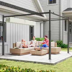 Outsunny 3 x 3(m) Metal Pergola with Retractable Roof and Magnetic Fixture, Outdoor Gazebo Garden Pergola Kit Sun Shade Canopy, UPF30+, 80mm Metal Column, Cream White - 8