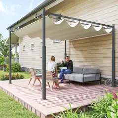 Outsunny 3 x 3(m) Metal Pergola with Retractable Roof and Magnetic Fixture, Outdoor Gazebo Garden Pergola Kit Sun Shade Canopy, UPF30+, 80mm Metal Column, Cream White - 2