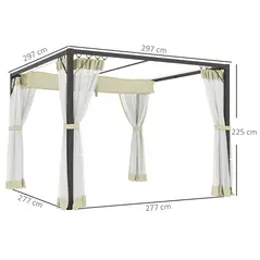 Outsunny 3 x 3m Aluminium Frame Pergola, with Retractable Roof - Khaki - 3