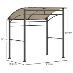 Outsunny 2.2 x 1.5 m BBQ Grill Gazebo Tent, Garden Grill with Metal Frame, Curved Canopy and 10 Hooks, Outdoor Sun Shade, Khaki - 3