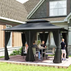 Outsunny 3 x 4m Steel Gazebo, with Curtains - Black - 7