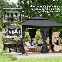 Outsunny 3 x 4m Steel Gazebo, with Curtains - Black - 6