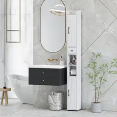HOMCOM Tall Bathroom Cabinet, Farmhouse Slim Bathroom Storage Cabinet with Barn Doors, Toilet Paper Roll Holder, Drawer and Adjustable Shelves, Narrow Bathroom Storage Unit, 20 x 20 x 185cm, White - 8
