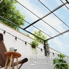 Outsunny 2 x 3(m) Lean To Steel Pergola, with Moving Fabric Canopy - Khaki - 7