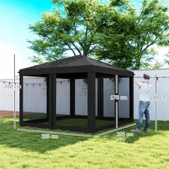 Outsunny 3 x 3 m Pop Up Gazebo, 420D Garden Tent Canopy with Removable Mesh Sidewall Netting, Carry Bag for Garden Patio Outdoor, Black - 3