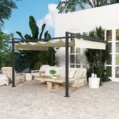 Outsunny 3 x 4m Aluminium Pergola, with Retractable Roof - Grey/Khaki - 8