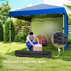 Outsunny 3 x 3 (M) Pop Up Gazebo, UPF 30+ with 2 Sidewalls, Leg Weight Bags and Wheeled Bag, Height Adjustable Party Tent Event Shelter for Garden, Patio, Blue - 8
